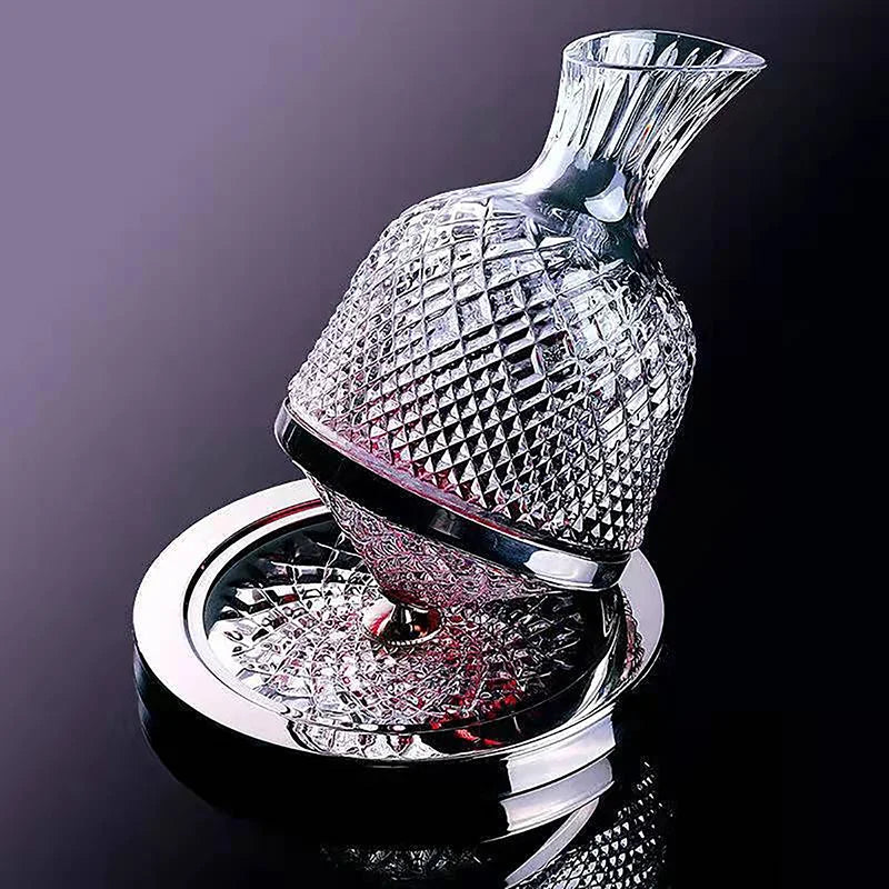 Rotating decanter gift set with silver base